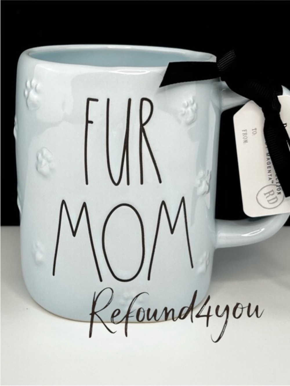 Rae Dunn - "FUR MOM - pale blue" Ceramic Mug. NWT. Last one!